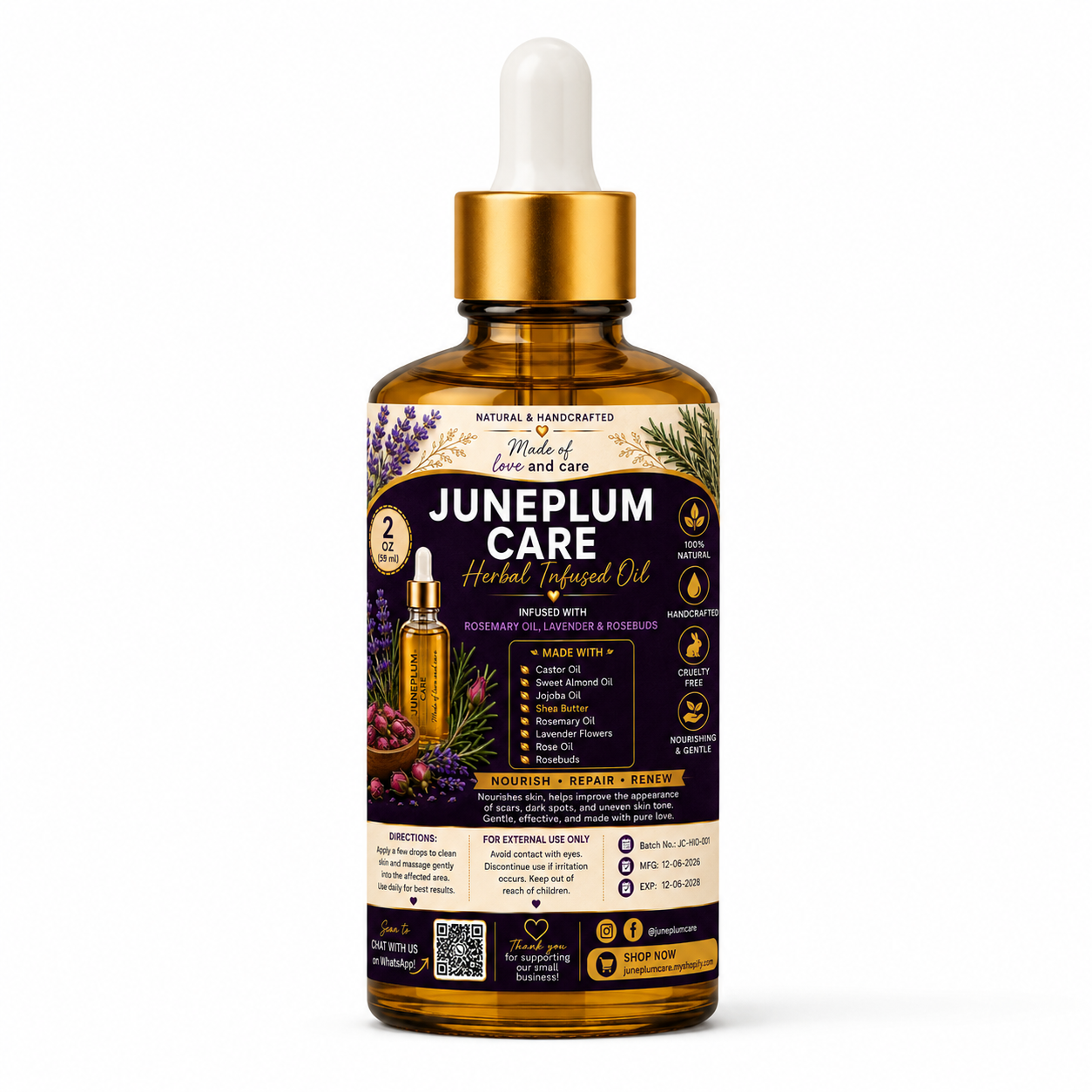 Juneplum Care Herbal Infused Body Oil - 2oz
