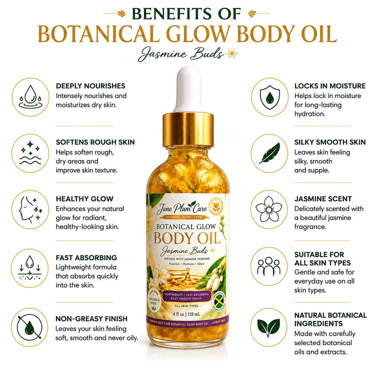 Jasmine Buds Body Oil – Botanical Glow Natural Skin Oil, 4 fl oz