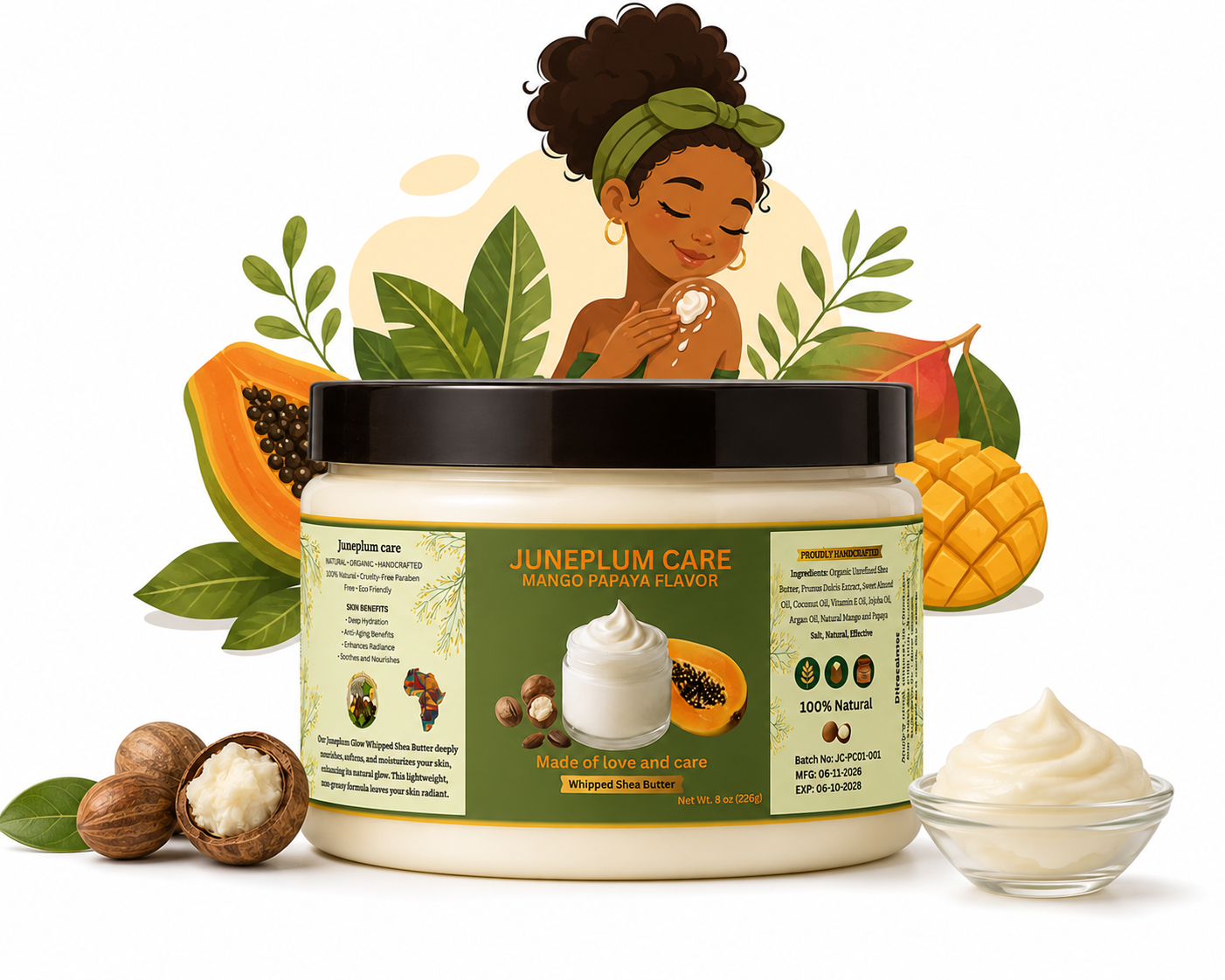 Juneplum Care Whipped Mango Papaya Shea butter, Nourishes & Moisturizes Made with Shea Butter No Dyes & Parabens
