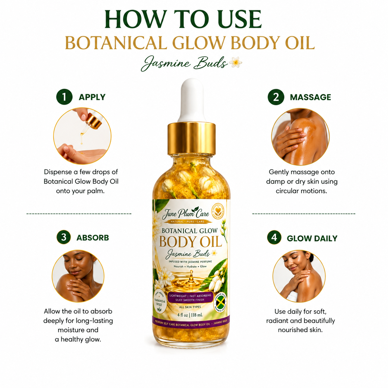 Jasmine Buds Body Oil – Botanical Glow Natural Skin Oil, 4 fl oz