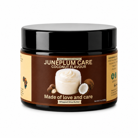 Coconut Whipped Shea Butter - 100% Pure Body Butter with Vitamin E, Handmade Moisturizer, 8oz - Juneplum Care