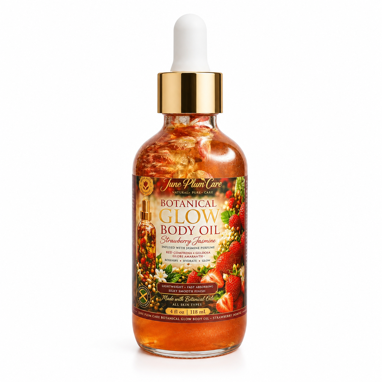 Strawberry Jasmine Body Oil – Botanical Glow Natural Skin Oil, 4 fl oz