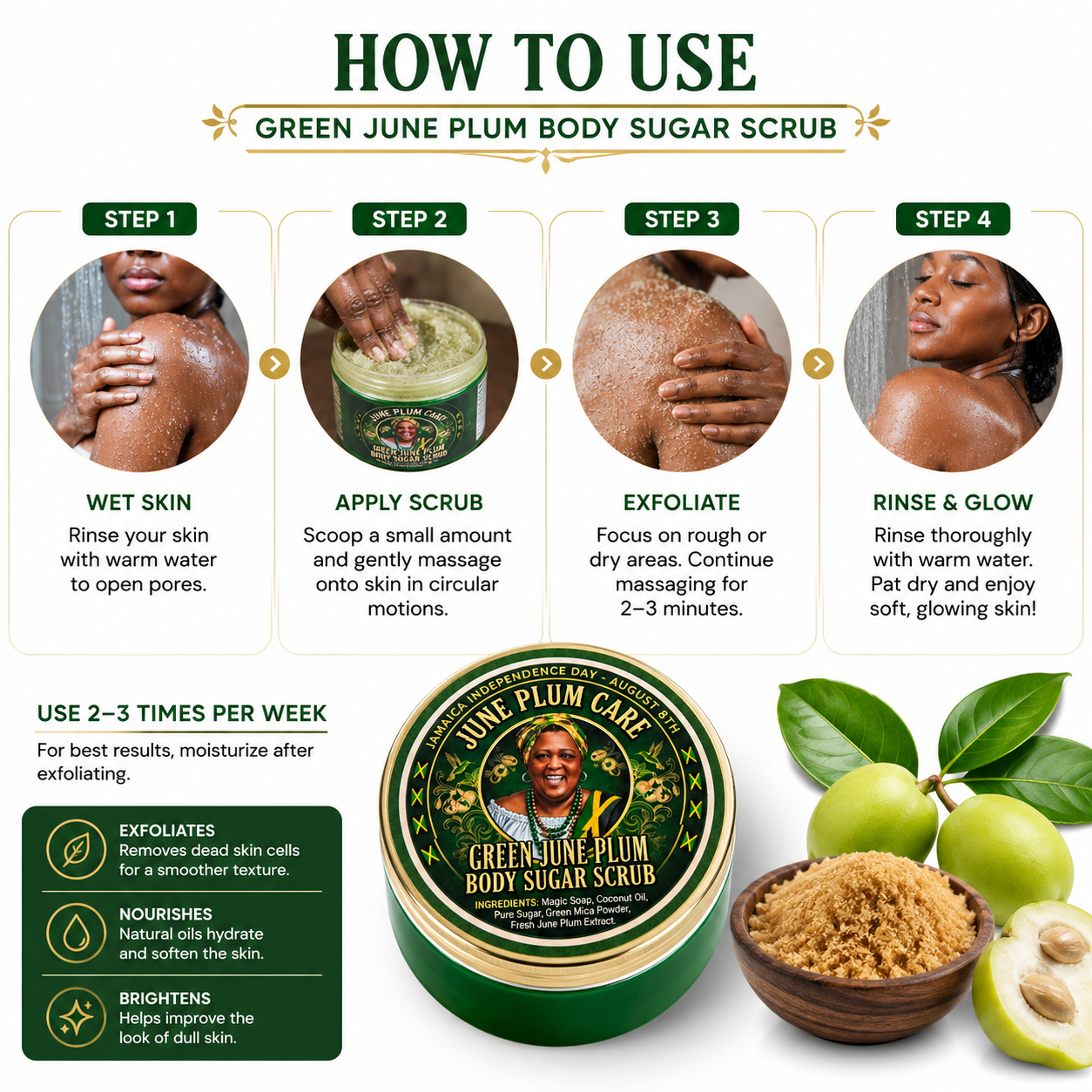 Green June Plum Body Sugar Scrub – Jamaican Exfoliating Scrub with Coconut Oil